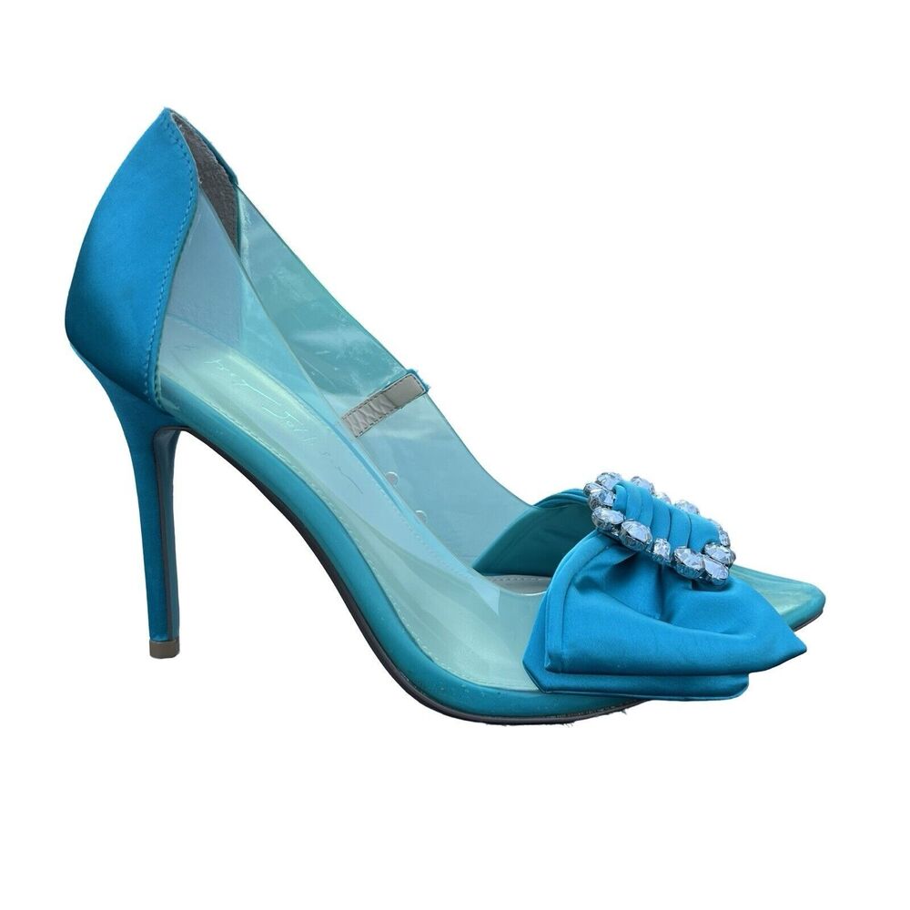 Betsey Johnson Teal Blue Rhinestone Bow wedding pointed toe heel Maise Pump 9.5 - Picture 4 of 11